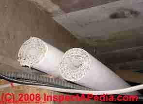 Photograph of asbestos heating pipe insulation abandoned in a building