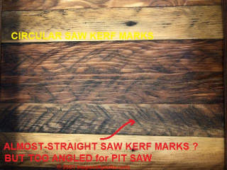 Rounded crossed saw kerf marks in redwood lath from a 1920s SanFrancisco home (C) InspectApedia.com MCL