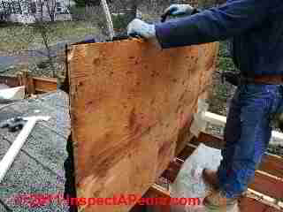 Plywood tear-off © Daniel Friedman at InspectApedia.com