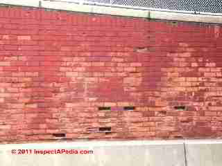 Brick wall frost damage © Daniel Friedman at InspectApedia.com