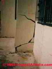 Earthquake damage of reinforced building with stucco exterior - California Northridge 1994 © Daniel Friedman at InspectApedia.com