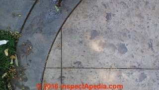 Hairline cracking in stamped concrete patio (C) InspectAPedia.com CL