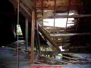 Photograph of a collapsing roof and attic structure on a historic building in Saugerties NY