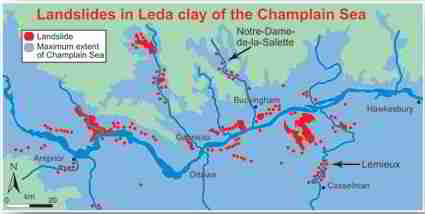 Map of quick clay areas in Eastern Canada - Canadian NRC