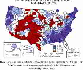 LARGER VIEW of
the USGS table of water hardness in the United States
