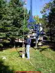 Well piping rig used to pull the well pipe to replace or remove a snifter valve drainback fitting (C) D Friedman, Rasmussen Well Drilling, Two Harbors MN
