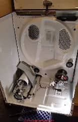 Maytag gas clothes dryer interior, drum removed (C) Daniel Friedman