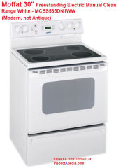 Moffat 30" Freestanding Electric Manual Clean Range White - MCBS585DN1WW cited & discussed at InspectApedia.com