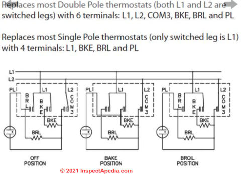 Wiring example diagram Universal ER6700S0011 Range Oven Control Thermostat Kit  cited & discussed at InspectApedia.com