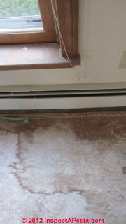 Leak stains below window indicate history of water leaks (C) InspectAPedia S Bliss