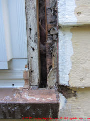 Exploring leaky rotted windows and making repairs to stop water entry (C) InspectApedia.com Steve Bliss