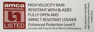 AMCA  impact resistant louver certification sticker at InspectApedia.com