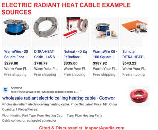Where to buy electric radiant heat cable or wire - at InspectApedia