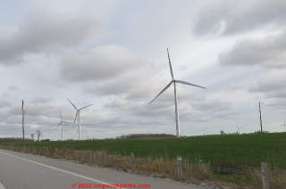 Wind turbines at Macinac Point, Michigan (C) Daniel Friedman at InspectApedia.com