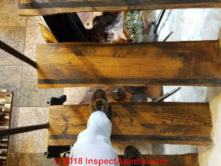 Open riser stair treads don't require a tread nose (C) Daniel Friedman at InspectApedia.com