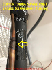 Swage joint is brazed when connecting copper tubing used for refrigerant on HVAC systems (C) 2022 InpectApedia.com 