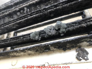 Severe mold contamination of air conditioning vents (C) InspectApedia.com Cheslea