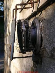 Damaged leaky side wall vent chimney (C) Daniel Friedman at InspectApedia.com