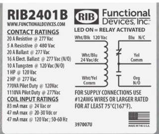 Functional Devices 24VAC switching relay the RIB2401B discussed at InspectApedia.com