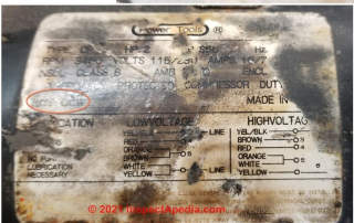 Electric motor data tag with clues to re-wiring to reverse direction (C) InspectApedia.com Kenneth