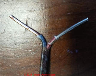 Two colored electrical wire from Philadelphia Insulated Wire Company (C) InspectApedia.com SteveK