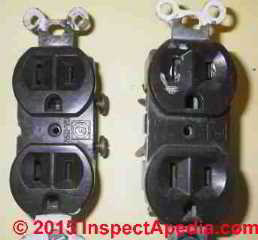 Push-in backwired electrical receptacle failure (C) InspectAPedia.com Jess Aronstein Sprole 2015
