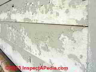 Fiber cement coating failiure (C) InspectAPedia Hugh Cairns BC