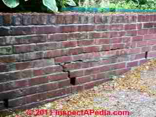 Wooden landscape tie retaining wall © D Friedman at InspectApedia.com 