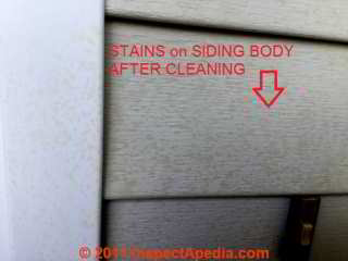 Vinyl siding spotty stains appeared after cleaning (C) InspectApedia.com BD