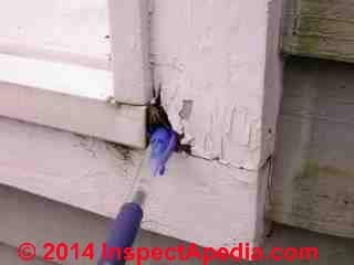 Window trim rot at sill - common damage location (C) Daniel Friedman