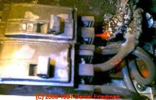 Photograph of Heater circuit burn closeup shows melted wires