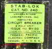 FPE Circuit breaker label pre 1970