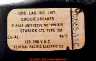 FPE Stab Lok circuit breaker label