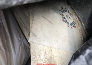 Asbestos content in Armstrong 12x12 peel and stick floor tile (C) InspectApedia.com Drew