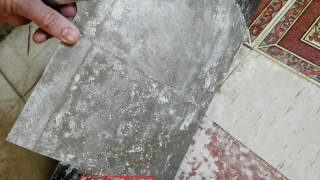 ASbestos floor tiles with black mastic (C) InspectApedia.com Andrew