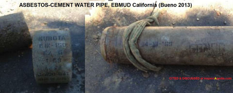 Identifying markings on asbestos-cement (transite) water distribution piping in California -(Bueno ca 2013) cited & discussed at InspectApedia.com