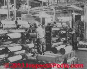 Asbestos roving being wound on jack spools after sheets leave carding machine - Rosato (C) InspectApedia