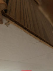 Edge view of asbestos or cellulose (not asbestos) ceiling tiles (C) InspectApedia.com Riles