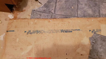 Congoleum Innovation White Shield backer sheet flooring asbestos (C) Inspectapedia.com Ivan