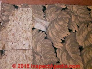 Floral pattern linoleum-like rug sheet flooring (C) InspectApedia.com WT