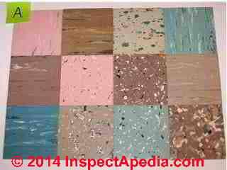 Color pattern sample of Kentile vinyl asbestos flooring (C) InspectApedia.com GK