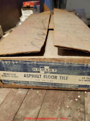 Sears Robeuck & Co. Homart asphalt floor tiles 9x9 inch, likely to contain asbestos (C) InspectApedia.com Susan Teelon