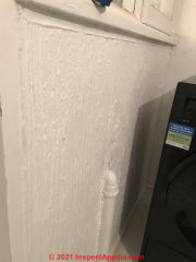 This textured paint ceiling or wall may contain asbestos (C) InspectApedia.com Kierean