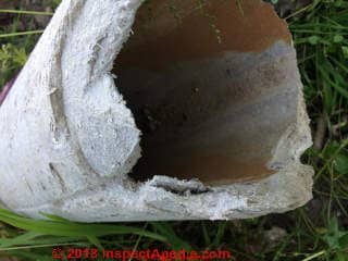 Transite asbestos water pipe (C) InspectApedia.com reader ricky