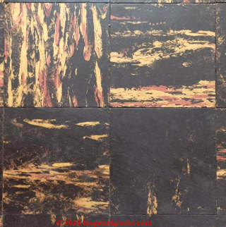 1954 UK black/gold/red floor tile (C) InspectApedia.com Midge
