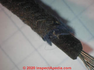 Old fabric and rubber electrical wire insulation tested for asbestos (C) Daniel Friedman at InspectApedia.com EMSL