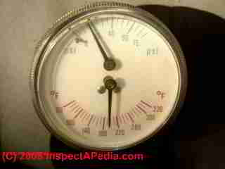 Boiler gauge with typical pressure and temperature