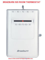 Braeburn heat only thermostat - the Braeburn 505 cited & discussed at InspectApedia.com