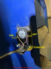 Honeywell typical fan limit wiring showing black, white & red wire connections (C) InspectApedia.com Dgone