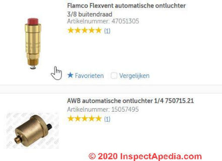 Gas or air removal devices for hot water heating systems (C) Inspectapedia.com Rene